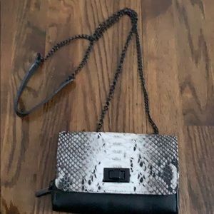 Matte black and white snake skin satchel bag